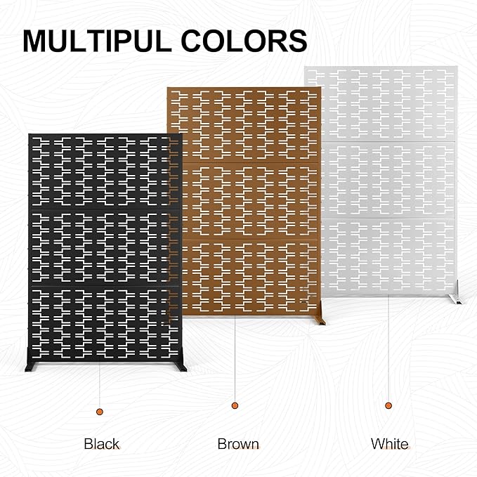 Metal Privacy Screen for Outdoor & Indoor, Freestanding Decorative Privacy Fence, 3 Panels for Patio Lawn Deck (71" H×47" W, White Brick)