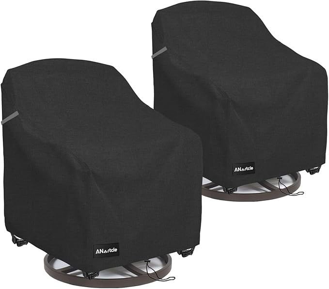 Outdoor Swivel Lounge Chair Cover 2 Pack,Waterproof Heavy Duty Lawn Patio Chair Covers,Patio Swivel Chair Covers for Outdoor Furniture (33 W x 35 D x 38.5 H inches) Black.