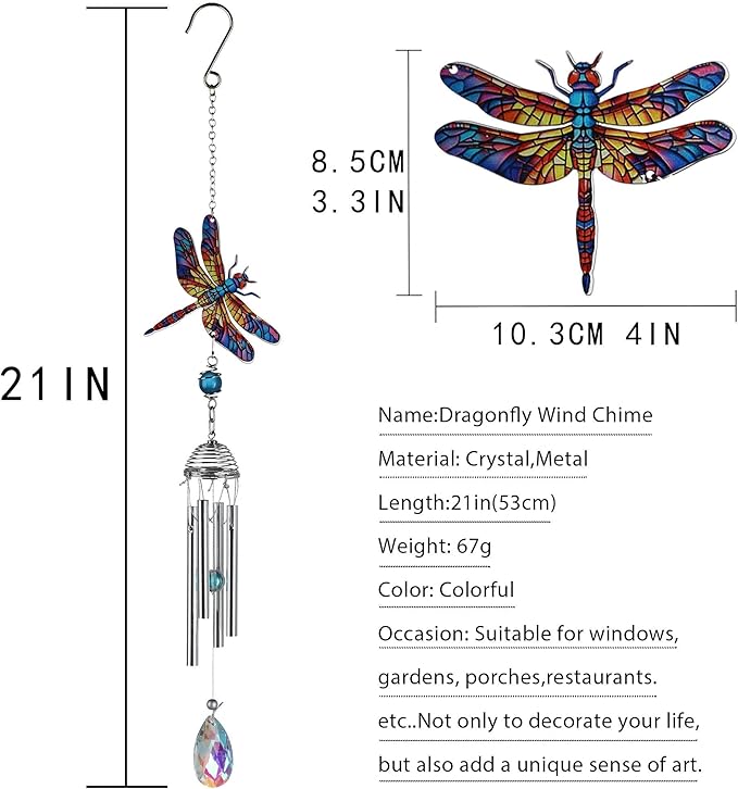 HDCRYSTALGIFTS Wind Chimes for Outside 21" Dragonfly Wind Chimes Outdoor Home Patio Garden Decor Windchimes Outdoors Dragonfly Gifts for Women Mom Grandma Sisters
