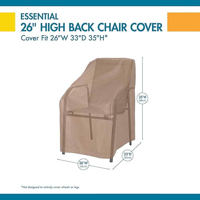 DUCKCOVERS Essential Water-Resistant 26 Inch Patio High Back Chair Cover, stackable chair covers for outdoor furniture