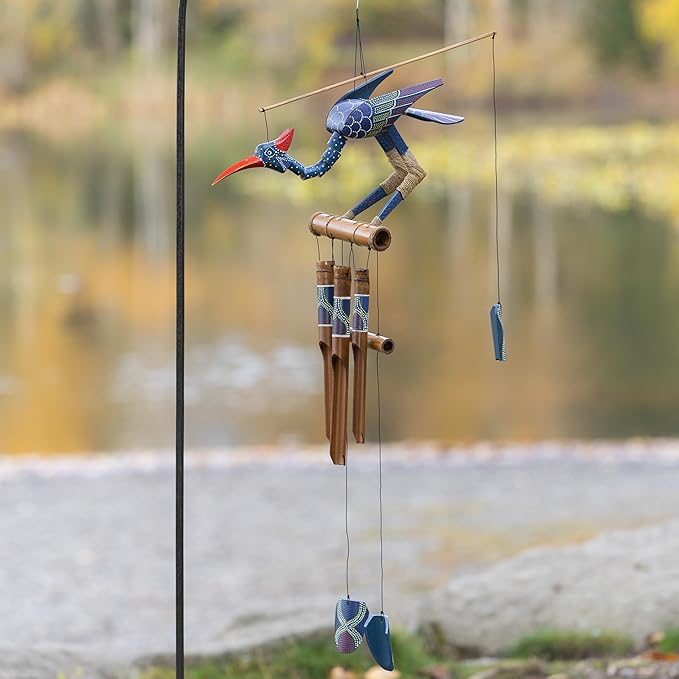 Cohasset Gifts Bamboo Wind Chimes | Natural Soothing Melodic Tones | Wood Outdoor Home Decor for Patio or Garden | Thoughtful Gift or Hang on Your Own Deck|#174P “Passion” Bobbing Head Bird Wind Chime