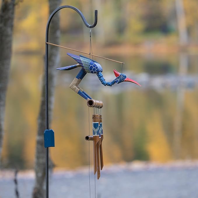 Cohasset Gifts Bamboo Wind Chimes | Natural Soothing Melodic Tones | Wood Outdoor Home Decor for Patio or Garden | Thoughtful Gift or Hang on Your Own Deck|#174P “Passion” Bobbing Head Bird Wind Chime
