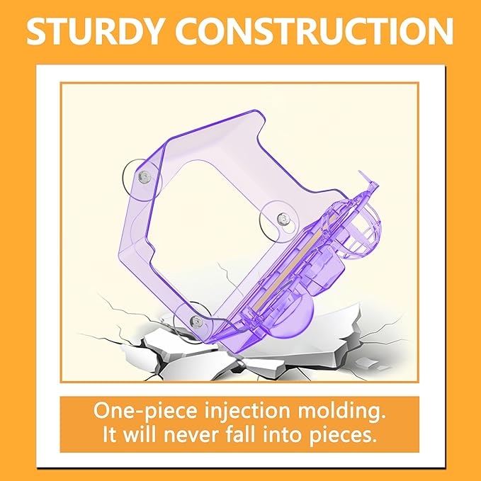 LUJII 6-in-1 Window Bird Feeder with Strongest Suction Cups, All-in-one Feeder for Bird Seed, Suet Ball, Mealworm, Oriole Orange Fruit, Jam or Water, Easy to Clean with 2 Removable Trays, Purple