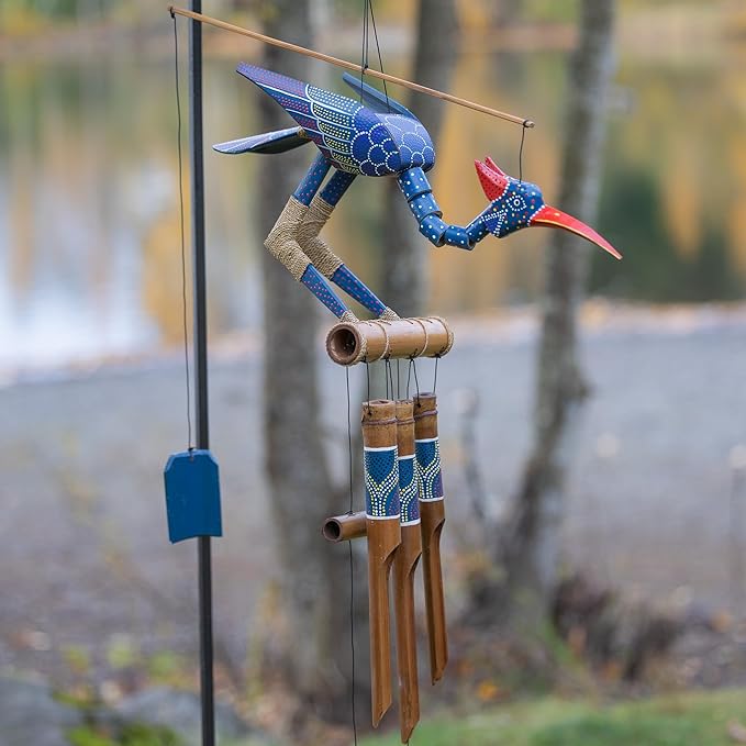Cohasset Gifts Bamboo Wind Chimes | Natural Soothing Melodic Tones | Wood Outdoor Home Decor for Patio or Garden | Thoughtful Gift or Hang on Your Own Deck|#174P “Passion” Bobbing Head Bird Wind Chime