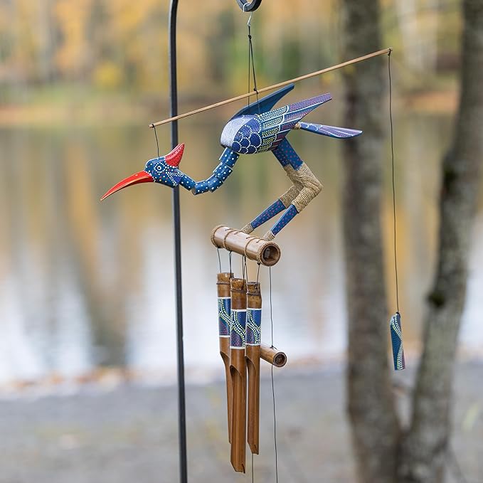 Cohasset Gifts Bamboo Wind Chimes | Natural Soothing Melodic Tones | Wood Outdoor Home Decor for Patio or Garden | Thoughtful Gift or Hang on Your Own Deck|#174P “Passion” Bobbing Head Bird Wind Chime