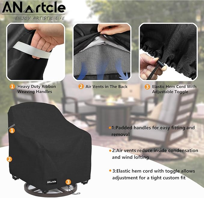 Outdoor Swivel Lounge Chair Cover 2 Pack,Waterproof Heavy Duty Lawn Patio Chair Covers,Patio Swivel Chair Covers for Outdoor Furniture (33 W x 35 D x 38.5 H inches) Black.