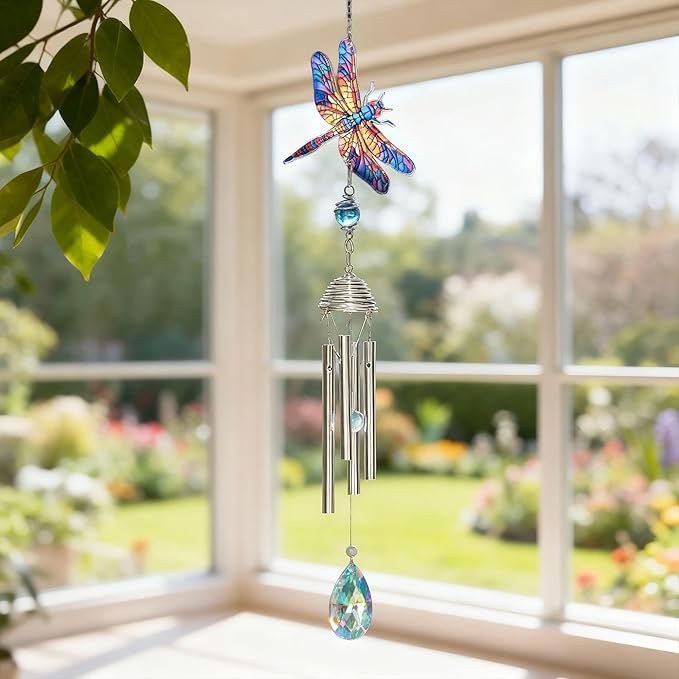 HDCRYSTALGIFTS Wind Chimes for Outside 21" Dragonfly Wind Chimes Outdoor Home Patio Garden Decor Windchimes Outdoors Dragonfly Gifts for Women Mom Grandma Sisters