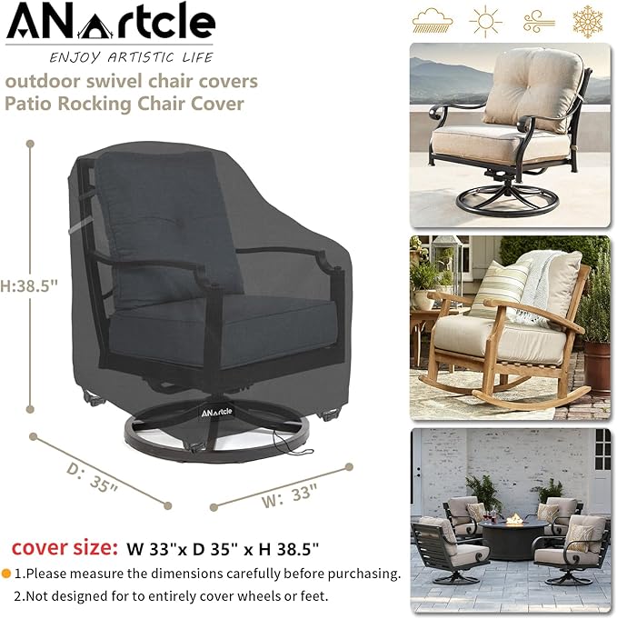 Outdoor Swivel Lounge Chair Cover 2 Pack,Waterproof Heavy Duty Lawn Patio Chair Covers,Patio Swivel Chair Covers for Outdoor Furniture (33 W x 35 D x 38.5 H inches) Black.