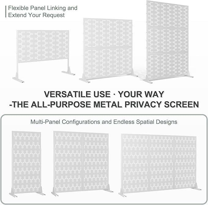 Metal Privacy Screen for Outdoor & Indoor, Freestanding Decorative Privacy Fence, 3 Panels for Patio Lawn Deck (71" H×47" W, White Brick)