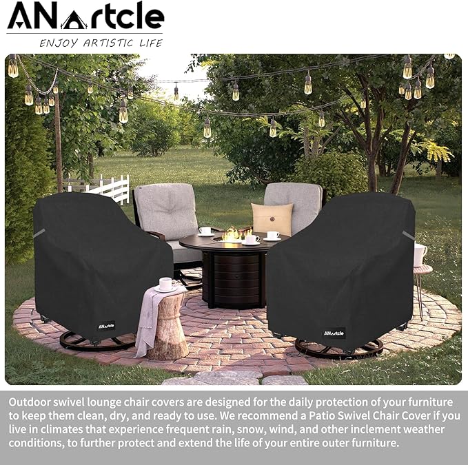 Outdoor Swivel Lounge Chair Cover 2 Pack,Waterproof Heavy Duty Lawn Patio Chair Covers,Patio Swivel Chair Covers for Outdoor Furniture (33 W x 35 D x 38.5 H inches) Black.