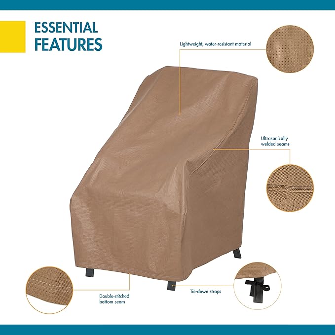 DUCKCOVERS Essential Water-Resistant 26 Inch Patio High Back Chair Cover, stackable chair covers for outdoor furniture
