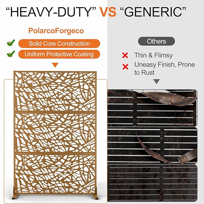 Outdoor Privacy Screen for Patio Freestanding, Metal Privacy Screen, Decorative Fences Outdoor for Room Garden Divider, Lawn, Deck (71" H×47" W, Brown Net, 3 Panels)