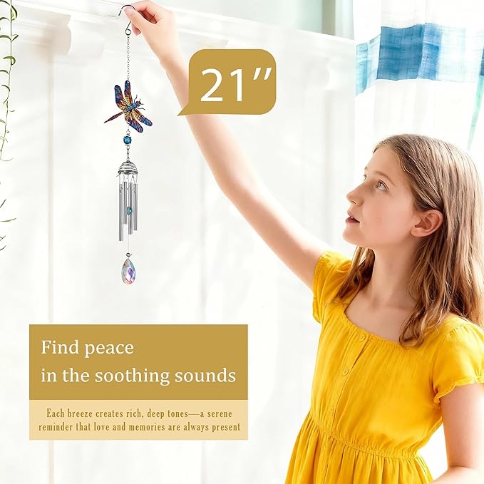 HDCRYSTALGIFTS Wind Chimes for Outside 21" Dragonfly Wind Chimes Outdoor Home Patio Garden Decor Windchimes Outdoors Dragonfly Gifts for Women Mom Grandma Sisters