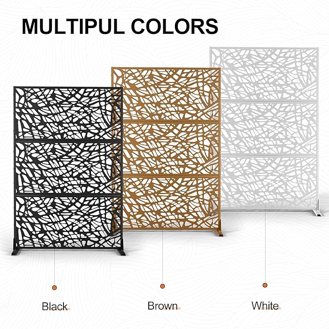 Outdoor Privacy Screen for Patio Freestanding, Metal Privacy Screen, Decorative Fences Outdoor for Room Garden Divider, Lawn, Deck (71" H×47" W, Brown Net, 3 Panels)
