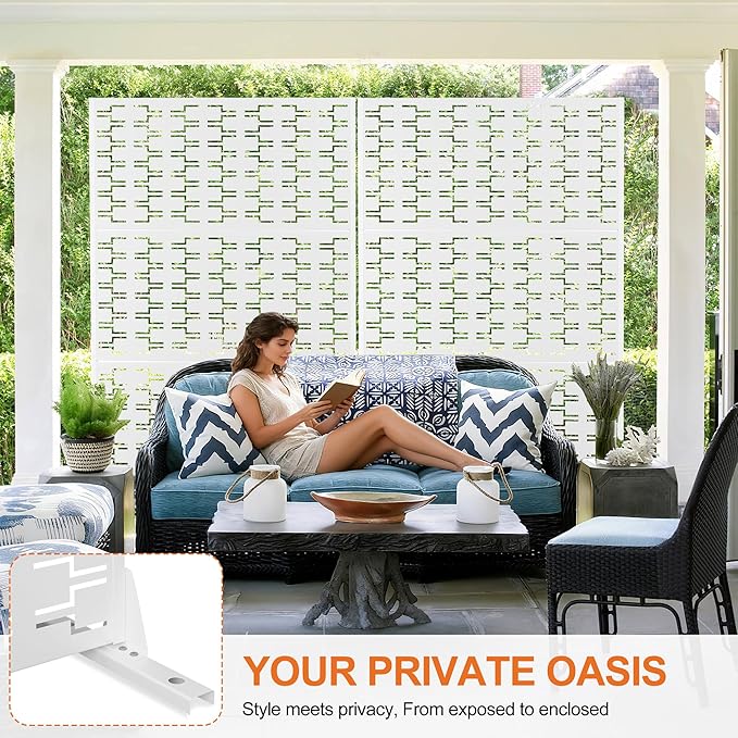Metal Privacy Screen for Outdoor & Indoor, Freestanding Decorative Privacy Fence, 3 Panels for Patio Lawn Deck (71" H×47" W, White Brick)