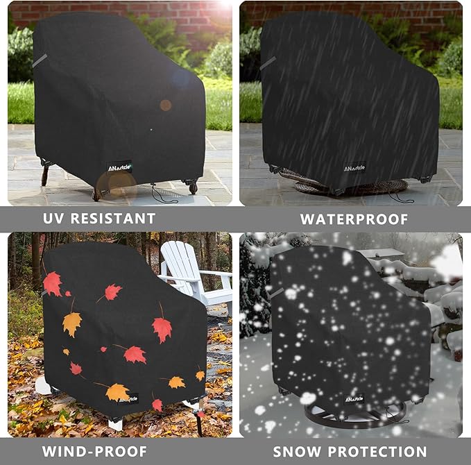 Outdoor Swivel Lounge Chair Cover 2 Pack,Waterproof Heavy Duty Lawn Patio Chair Covers,Patio Swivel Chair Covers for Outdoor Furniture (33 W x 35 D x 38.5 H inches) Black.