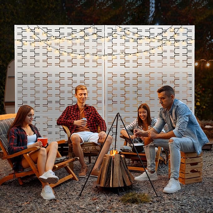 Metal Privacy Screen for Outdoor & Indoor, Freestanding Decorative Privacy Fence, 3 Panels for Patio Lawn Deck (71" H×47" W, White Brick)