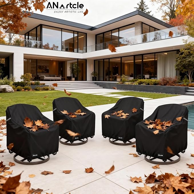 Swivel Patio Chair Cover 4 Pack,600D Waterproof Heavy Duty Outdoor Chair Cover(33 W x 35 D x 36 H inches),Patio Furniture Covers,Outdoor Furniture Covers Waterproof,Black